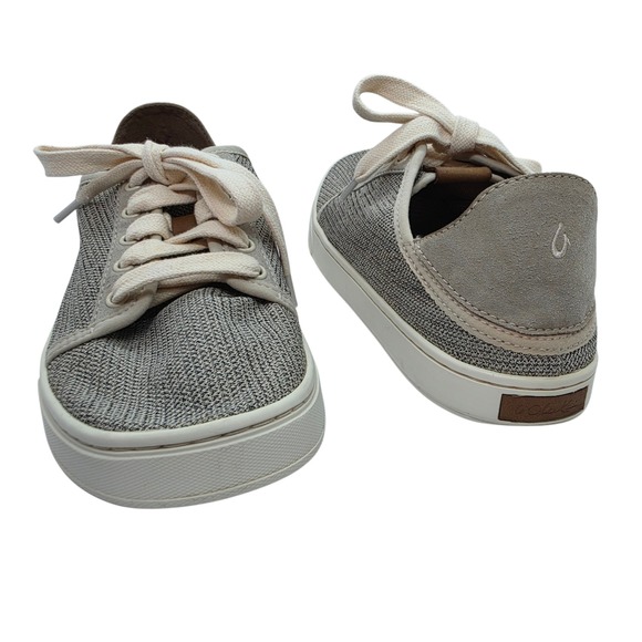 OluKai Shoes - OluKai Pehuea Li Womens 7.5 Tapa Gray Mesh Lace Up Drop-In Heel Sneakers